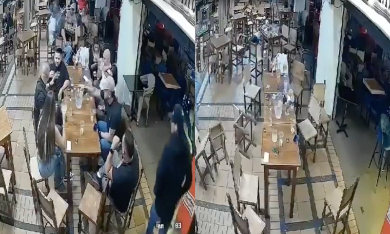 Clientes de bar frustram assalto com cadeira; assista ao vídeo