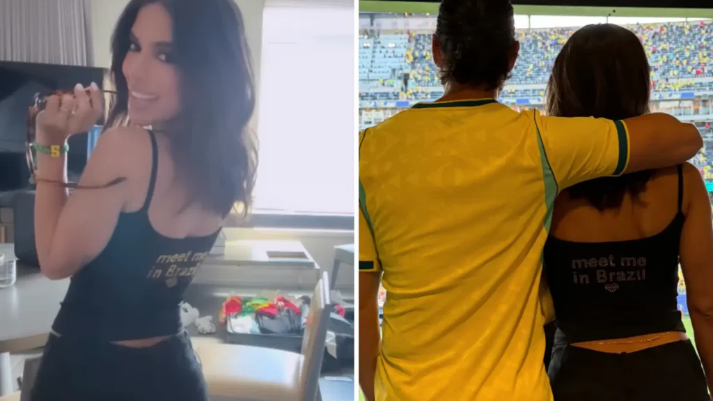 Anitta posa abraçada com bilionário após jogo da Seleção