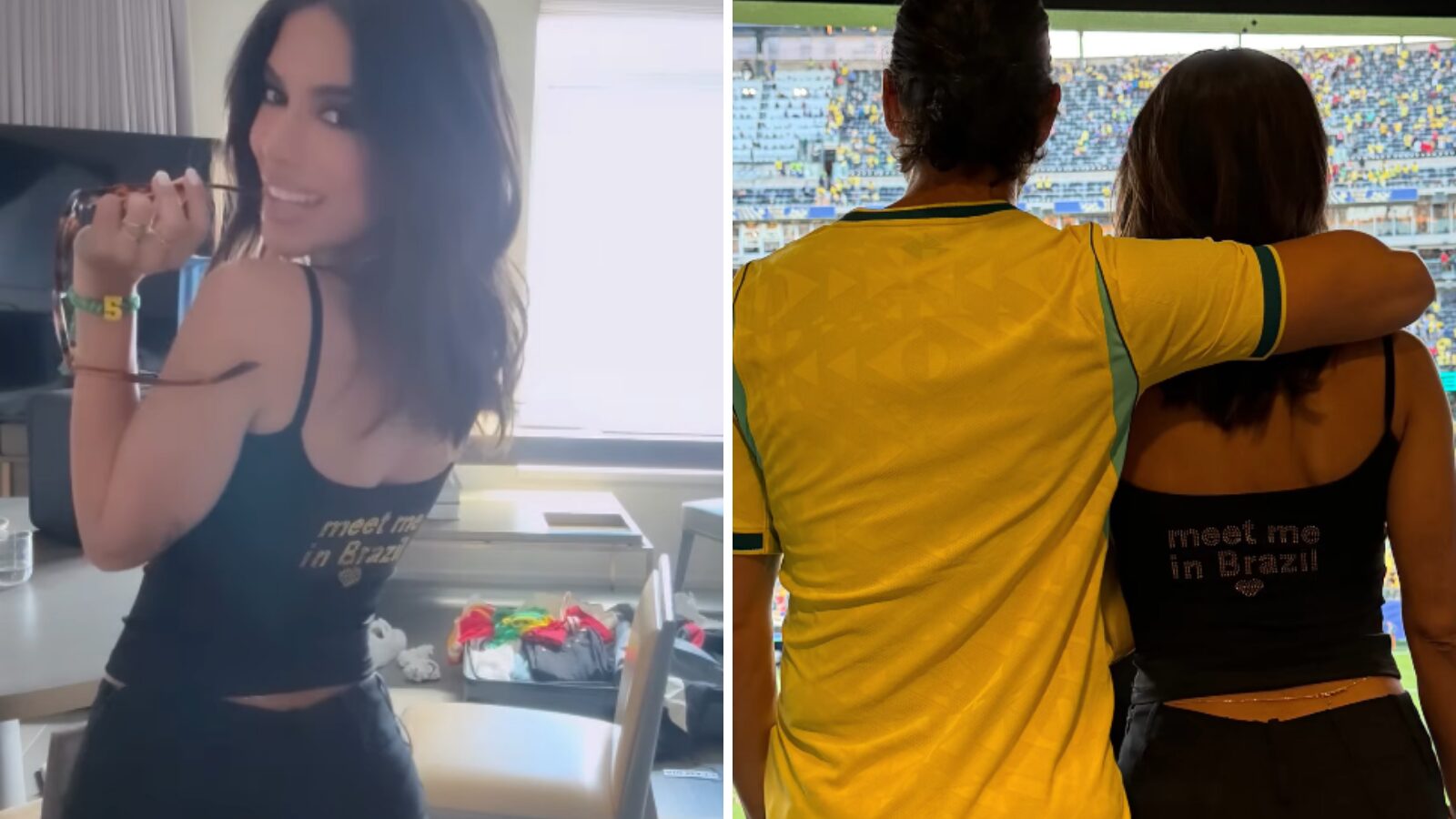 Anitta posa abraçada com bilionário após jogo da Seleção