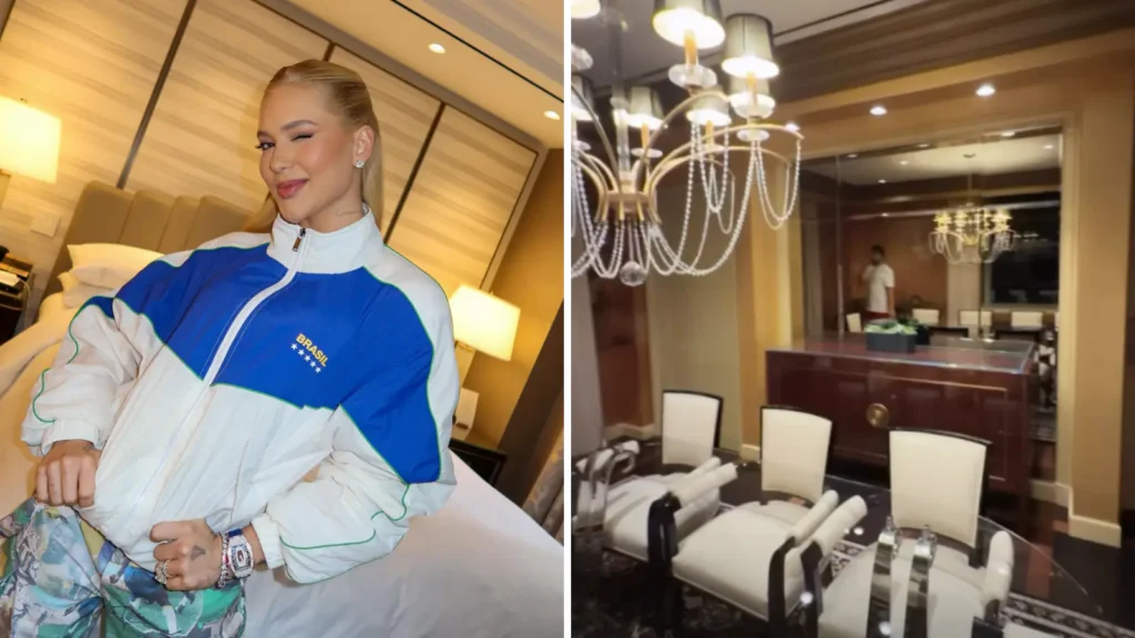 Virginia mostra quarto luxuoso em hotel nos EUA: conforto e elegância
