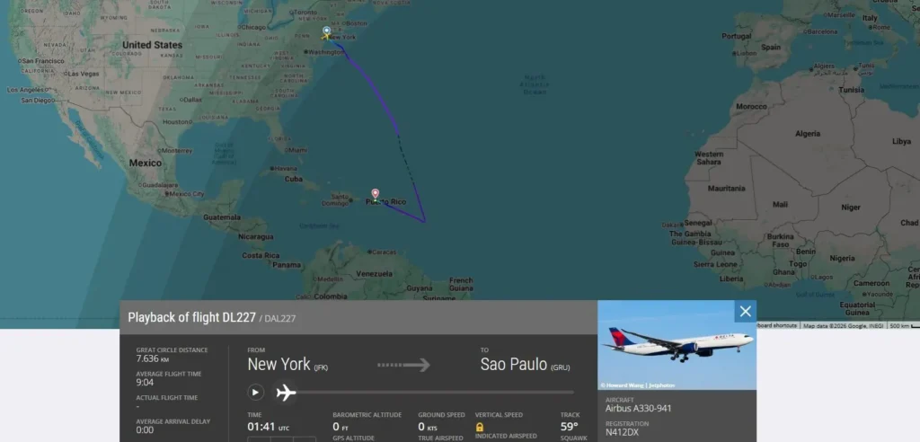 Voo da Delta de Nova York para São Paulo com escala em Porto Rico