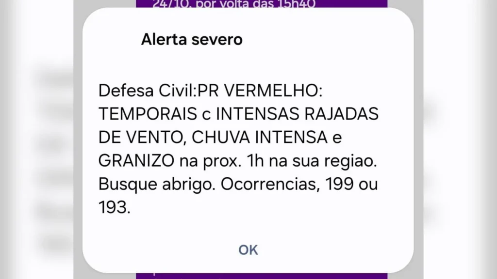 Defesa Civil do Paraná emite alerta vermelho para chuvas fortes